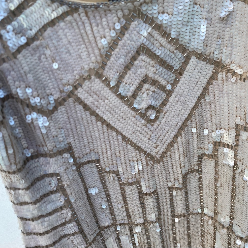 Adrianna Papell Champagne Sequin Embellished Dress Size 6 - Picture 7 of 10